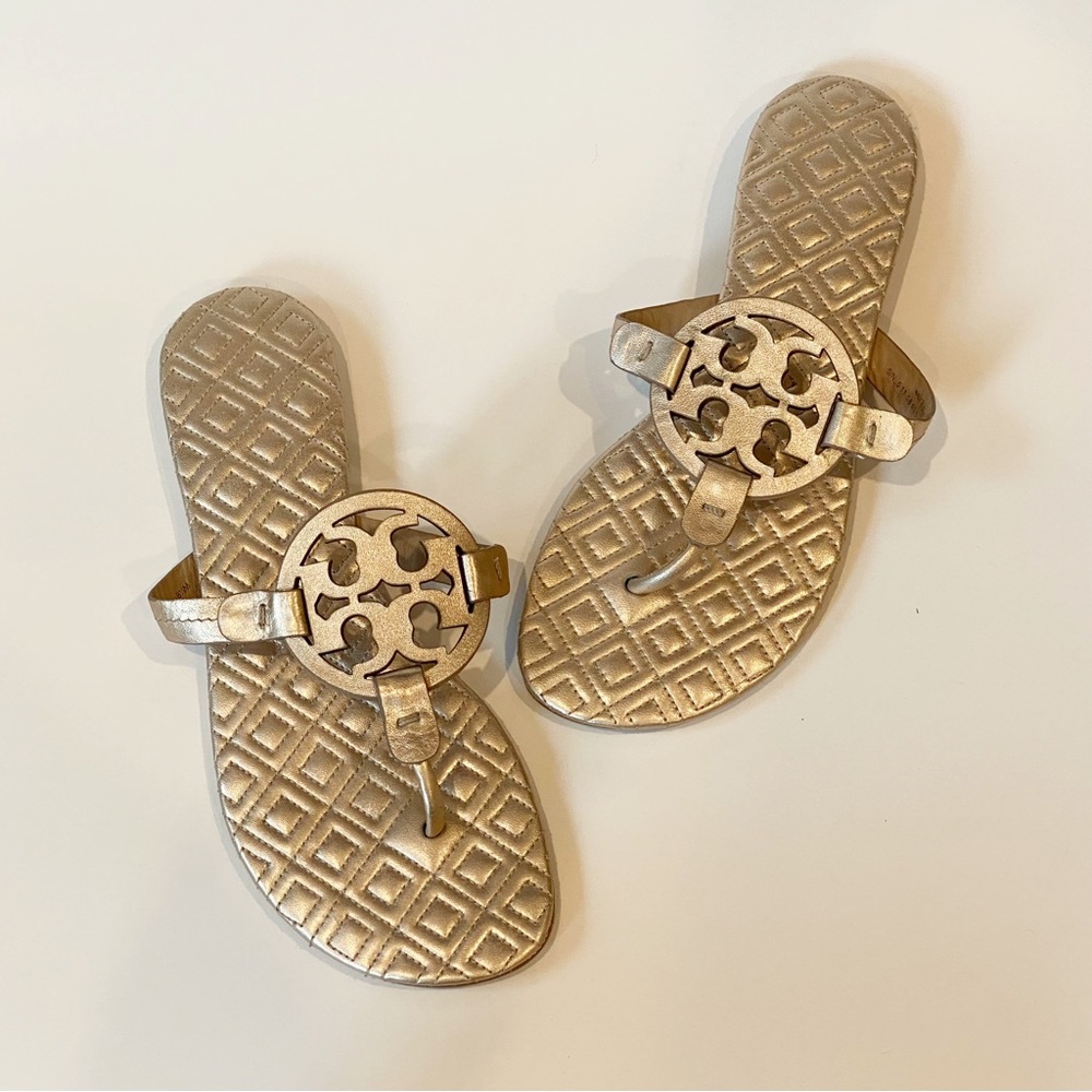 Tory Burch Gold Quilted Miller Sandals